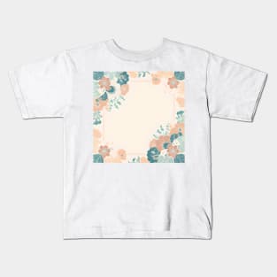 Retro Vintage Cottagecore Botanical Beige Teal Boho Chic Floral Kids T-Shirt